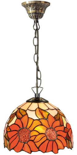 Casa Padrino Luxus Tiffany H�ngeleuchte Sonnenblumen Orange / Mehrfarbig  20 x H. 78 cm - Handgefertigte Pendelleuchte aus 135 Teilen