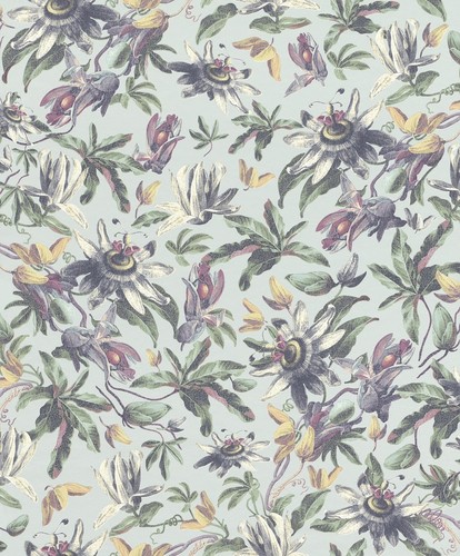 Casa Padrino Luxus Papiertapete Pflanzen Hellblau / Mehrfarbig - 10,05 x 0,53 m - Tapete Mustertapete Botanisch Blumen 