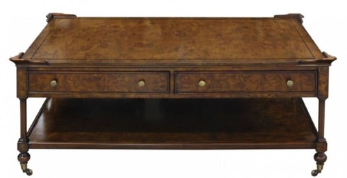 Casa Padrino Luxus Jugendstil Couchtisch Braun 125 x 81 x H. 48 cm - Wohnzimmertisch mit Rollen und 2 Schubladen