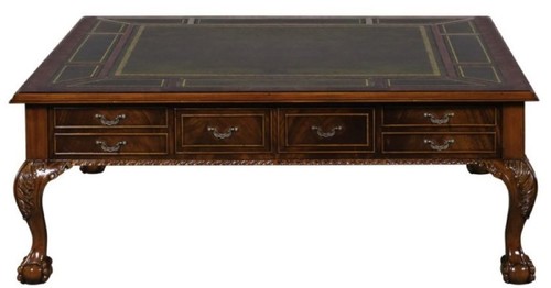 Casa Padrino Luxus Barock Wohnzimmertisch Dunkelbraun / Gr�n 130 x 130 x H. 49 cm - Couchtisch mit 24 Schubladen