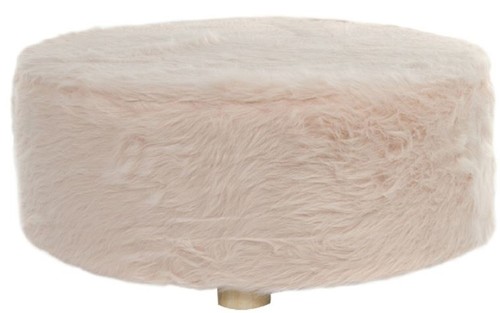 Casa Padrino Designer Fellhocker Rosa  50 x H. 21 cm - Runder Hocker mit Kunstfell