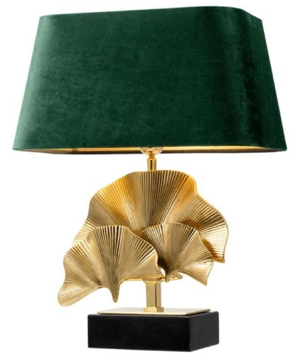 Casa Padrino Luxus Tischleuchte Messingfarben / Schwarz / Gr�n 41 x 34 x H. 53 cm - Wohnzimmer Tischlampe mit Granitsockel