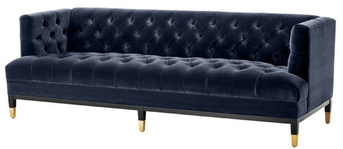 Casa Padrino Luxus Wohnzimmer Sofa Mitternachtsblau / Schwarz / Messingfarben 230 x 85 x H. 79 cm - Chesterfield Samtsofa