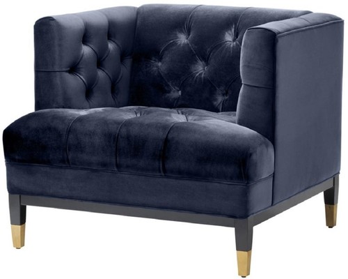 Casa Padrino Luxus Wohnzimmer Sessel Mitternachtsblau / Schwarz / Messingfarben 93 x 85 x H. 79 cm - Chesterfield M�bel