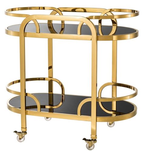 Casa Padrino Luxus Servierwagen Gold / Schwarz 85 x 46,5 x H. 80,5 cm - Hotel Restaurant Gastronomie Trolley 