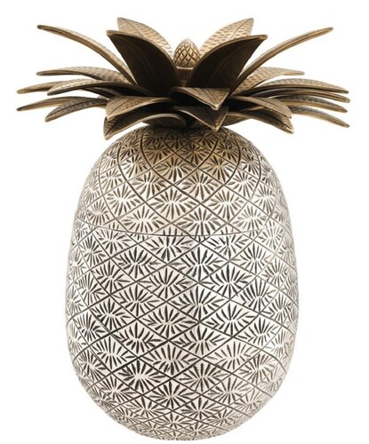 Casa Padrino Luxus Ananas Dose mit Deckel Antik Silber / Antik Messing  16 x H. 28 cm - Designer Deko Accessoires