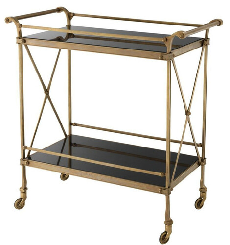 Casa Padrino Luxus Servierwagen Vintage Messingfarben / Schwarz 85 x 46 x H. 88 cm - Hotel Restaurant Gastronomie Trolley 