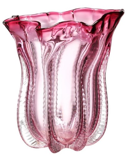 Casa Padrino Designer Glas Blumenvase Rosa  25 x H. 28 cm - Luxus Deko Vase