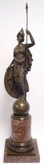 Casa Padrino Luxus Bronzefigur Athena Giustiniani Bronze / Rot 25,5 x H. 105,5 cm - Prunkvolle Dekofigur mit Marmorsockel 