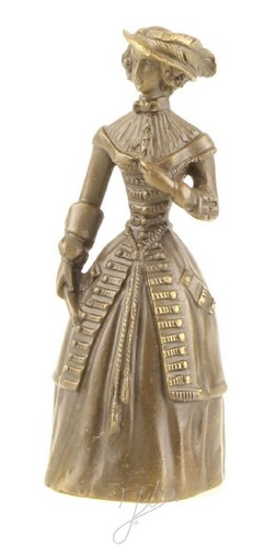Casa Padrino Jugendstil Tischglocke Lady Bronze / Gold 5,5 x H. 13,8 cm - Tischklingel Service Glocke aus Bronze - Hotel & Gastronomie Accessoires