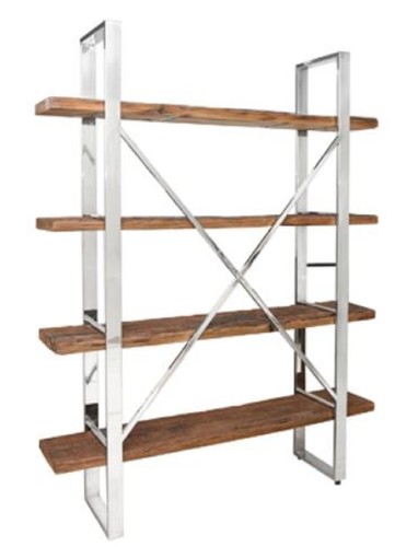 Casa Padrino Luxus Regalschrank Silber / Braun 152 x 35,5 x H. 198 cm - B�cherschrank Wohnzimmerschrank