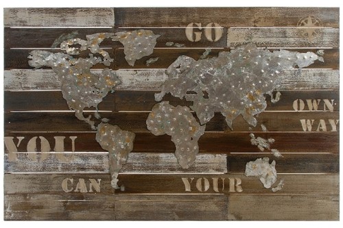 Casa Padrino Luxus Deko Wandbild Weltkarte Mehrfarbig 120 x H. 80 cm - Wanddekoration aus Holz und Metall