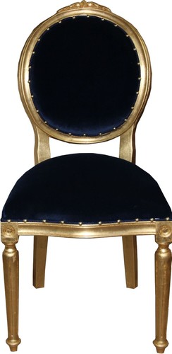 Casa Padrino Barock Medaillon Luxus Esszimmer Stuhl ohne Armlehnen in Royalblau / Gold - Limited Edition