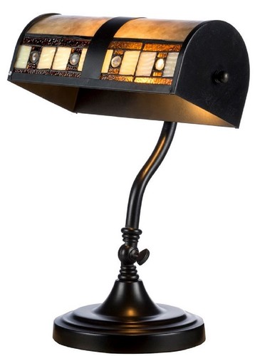 Casa Padrino Luxus Tiffany Schreibtischleuchte Schwarz / Mehrfarbig 25 x H. 38 cm - Luxus Tischleuchte 