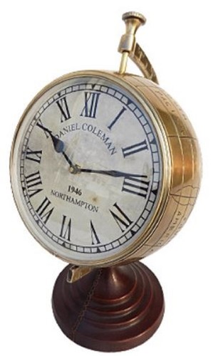 Casa Padrino Luxus Tischuhr Weltkugel Messingfarben 30 x 26 x H. 42 cm - Luxus Dekoration