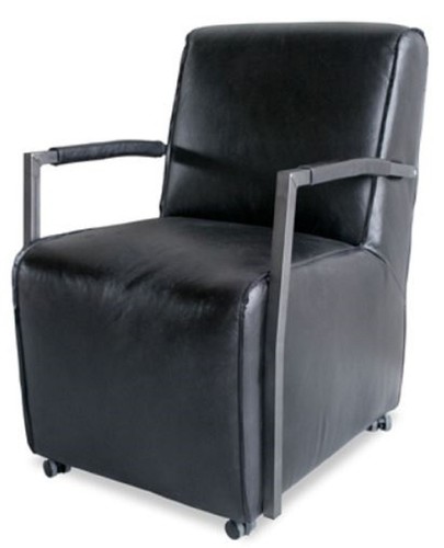 Casa Padrino Luxus Wohnzimmer B�ffelleder Sessel mit Rollen Schwarz / Silber 59 x 69 x H. 93 cm - Echtleder M�bel