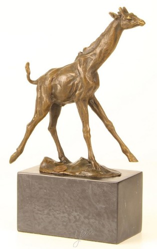Casa Padrino Luxus Bronze Skulptur Giraffe Bronze / Gold / Grau 18 x 7,4 x H. 25,9 cm - Bronzefigur 