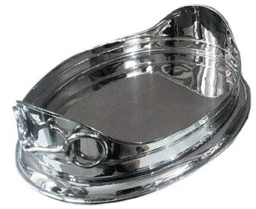 Casa Padrino Luxus Messing Horsebit Serviertablett Oval Silber 47 x 30 x H. 15 cm - Luxus Accessoires Horse Bit