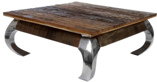 Casa Padrino Designer Couchtisch Braun / Silber 100 x 100 x H. 40 cm - Luxus Wohnzimmerm�bel