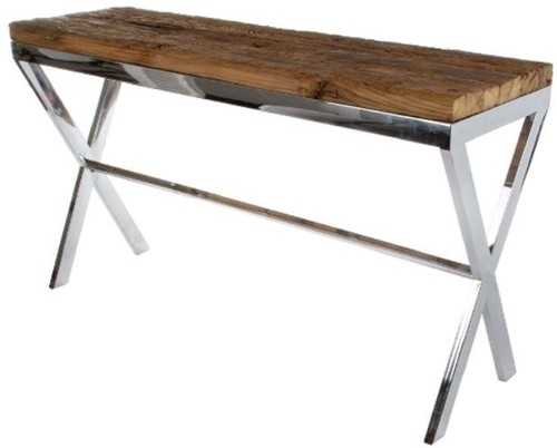 Casa Padrino Luxus Konsole Braun / Silber 140 x 40 x H. 80 cm - Konsolentisch mit rustikaler Oberfl�che und zus�tzlicher Glasplatte