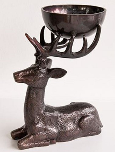 Casa Padrino Luxus Aluminium Rentier Figur mit Sch�ssel Bronze 25 x 16 x H. 27 cm - Hotel & Restaurant Accessoires