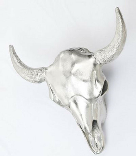 Casa Padrino Designer Wandleuchte Stierkopf Silber 66 x 12 x H. 54 cm - Dekorative Aluminium Wandlampe