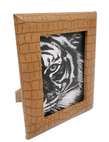 Casa Padrino Luxus Leder Bilderrahmen Hellbraun 13 x 4 x H. 18 cm - Dekorativer Bilderrahmen in Kroko-Optik