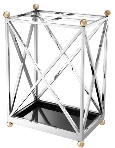 Casa Padrino Luxus Schirmst�nder Silber / Messingfarben / Schwarz 41,5 x 26,5 x H. 58 cm - Luxus Accessoires
