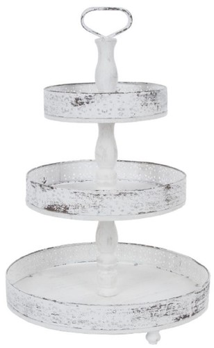 Casa Padrino Landhausstil Shabby Chic Etagere 3-Stufig Antik Wei�  40 x H. 66 cm - Gastronomie Accessoires