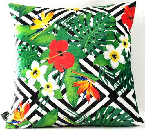 Casa Padrino Luxus Kissen Miami Flowers Schwarz / Wei� / Mehrfarbig 45 x 45 cm - Feinster Samtstoff - Wohnzimmer Deko Zierkissen