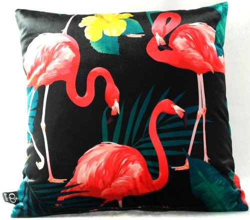 Casa Padrino Luxus Kissen Malibu Flamingos Schwarz / Mehrfarbig 45 x 45 cm - Feinster Samtstoff - Deko Wohnzimmer Kissen