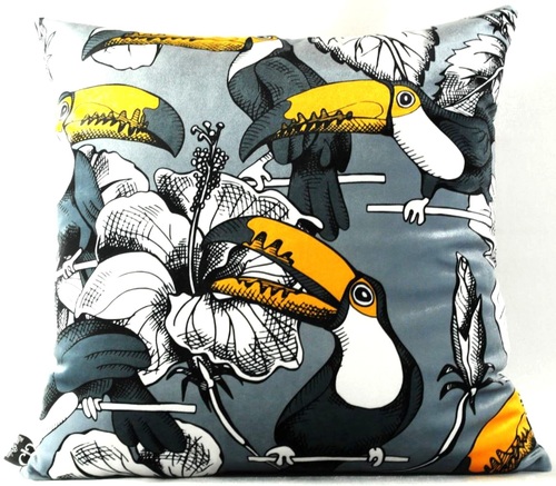 Casa Padrino Luxus Kissen Toronto Parrots Grau / Mehrfarbig 45 x 45 cm - Feinster Samtstoff - Luxus Qualit�t