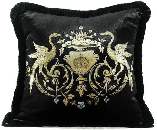 Harald Gl��ckler Luxus Deko Kissen Pomp��s by Casa Padrino Krone & Schw�ne mit Strass Steinen Schwarz / Gold - Feinster Samtstoff - Gl��ckler Kissen 