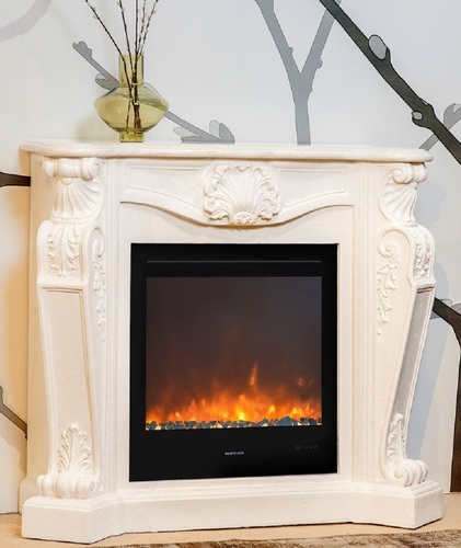 Casa Padrino Luxus Jugendstil Kamin mit LED Kamineinsatz Cremewei� 118 x 43 x H. 111 cm - Luxus Elektrokamin 