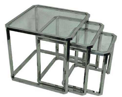Casa Padrino Luxus Beistelltisch Set Silber 60 x 60 x H. 55 cm - Stahl Beistelltische mit Glasplatte