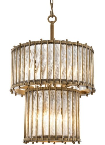 Casa Padrino Luxus H�ngeleuchte Antik Messingfarben  52,5 x H. 83 cm - Runde Messing Pendelleuchte mit handgemachtem Glas