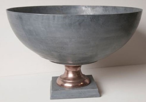 Casa Padrino Luxus Deko Sch�ssel Grau / Kupferfarben  69 x H. 44 cm - Runde Aluminium Sch�ssel mit Sockel