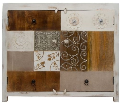 Casa Padrino Landhausstil Kommode mit 2 T�ren Antik Wei� / Mehrfarbig 100 x 40 x H. 90 cm - Shabby Chic M�bel