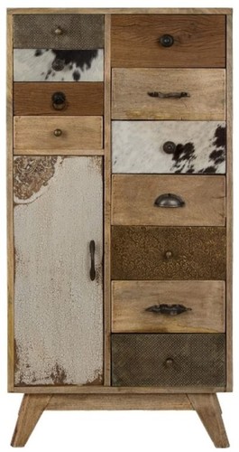 Casa Padrino Landhausstil Kommode Naturfarben / Mehrfarbig 55 x 30 x H. 110 cm - Landhausstil Schrank mit T�r und 11 Schubladen