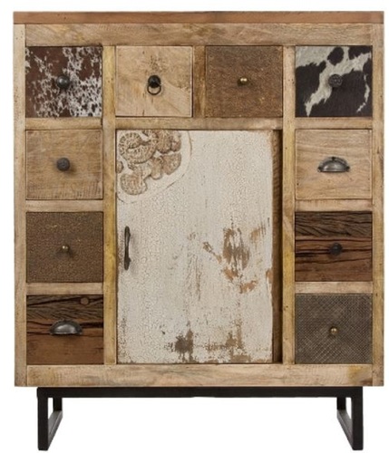 Casa Padrino Landhausstil Sideboard mit T�r und 10 Schubladen Naturfarben / Mehrfarbig 85 x 32 x H. 103 cm - Landhausstil Wohnzimmerm�bel