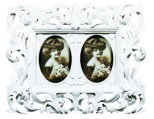 Casa Padrino Barock Doppel Bilderrahmen Wei� 24 x 2 x H. 19 cm - Barock Deko Accessoires