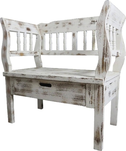 Casa Padrino Landhausstil Shabby Chic Sitzbank mit Schublade Antik Wei� / Braun 80 x 44 x H. 80 cm - Landhausstil M�bel