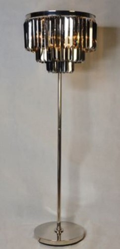 Casa Padrino Luxus Stehleuchte Silber / Schwarz  54 x H. 161 cm - Runde Stehlampe mit Kristallglas