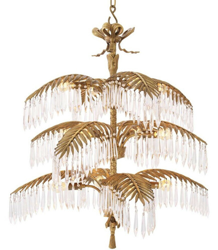 Casa Padrino Luxus Kristallglas Kronleuchter Vintage Messingfarben 80 x 80 x H. 88 cm - Luxus Qualit�t