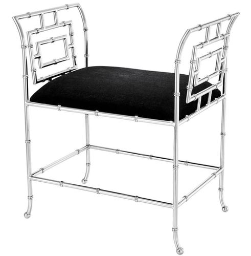 Casa Padrino Luxus Sitzbank Silber / Schwarz 66 x 42 x H. 73 cm - Luxus M�bel