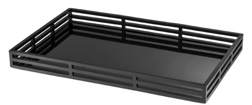 Casa Padrino Luxus Serviertablett Mattschwarz / Schwarz 56 x 36 x H. 5 cm - Edelstahl Tablett mit schwarzem Spiegelglas