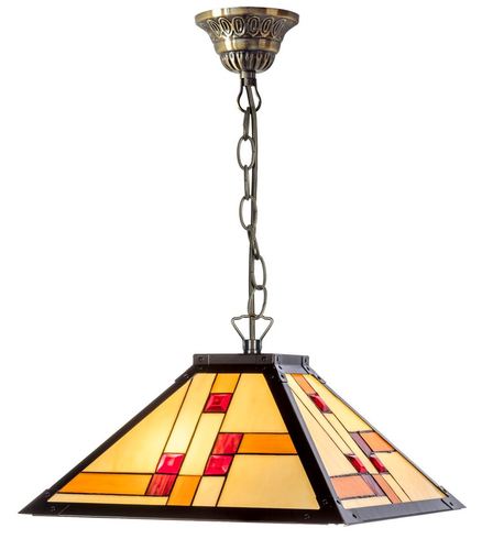 Casa Padrino Luxus Tiffany H�ngeleuchte Schwarz / Mehrfarbig 40 x 40 cm - Handgefertigte Pendelleuchte aus 64 Teilen