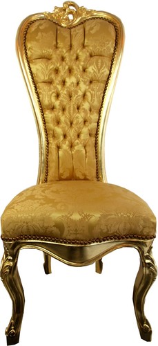 Casa Padrino Barock Thron Stuhl Queen Anne Gold Muster / Gold  - Hochlehnstuhl - Hochlehner