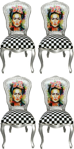 Casa Padrino Luxus Barock Esszimmer Set Madmoisell Silber / Mehrfarbig 55 x 54 x H. 103 cm - 4 handgefertigte Esszimmerst�hle - Barock Esszimmerm�bel