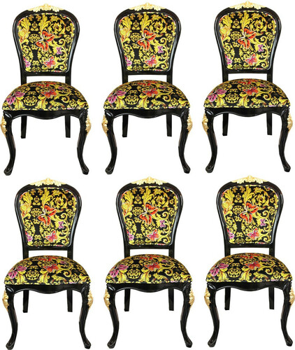 Pomp��s by Casa Padrino Luxus Barock Esszimmerst�hle Butterflies & Flowers Mehrfarbig / Schwarz / Gold - Pomp��se Barock St�hle designed by Harald Gl��ckler - 6 Esszimmerst�hle - Barock Esszimmerm�bel